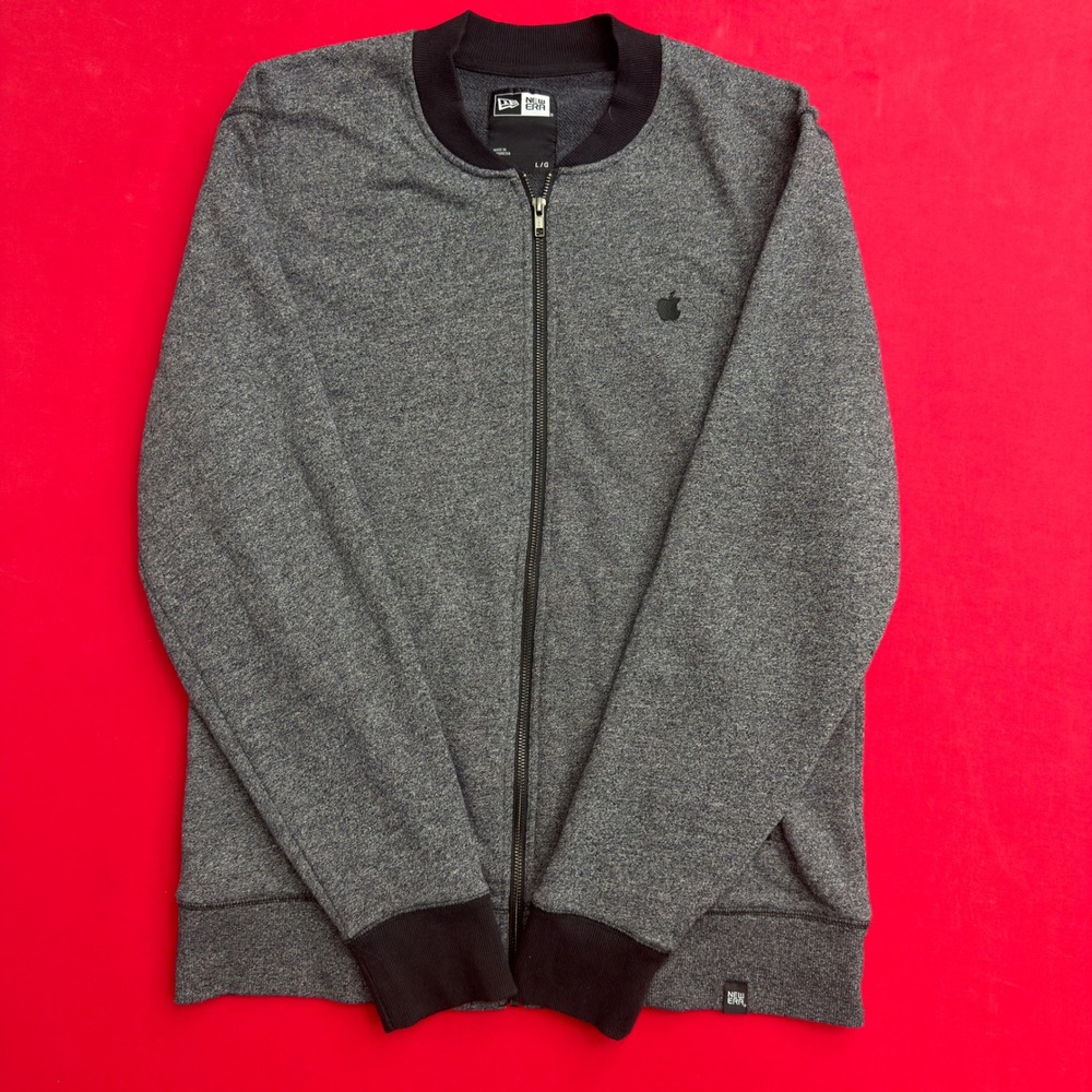 New Era x Apple Employee Exclusive Full Zip Bomber iphone Sweatshirt Mens L Grey